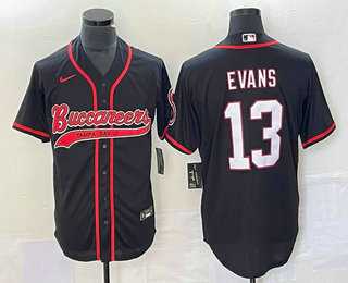 Mens Tampa Bay Buccaneers #13 Mike Evans Black With Patch Cool Base Stitched Baseball Jersey